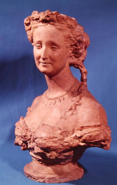 Byst av Eugenie-Marie de Montijo de Guzman (1826-1920) grevinnan av Teba (terrakotta) av Jean-Baptiste Carpeaux