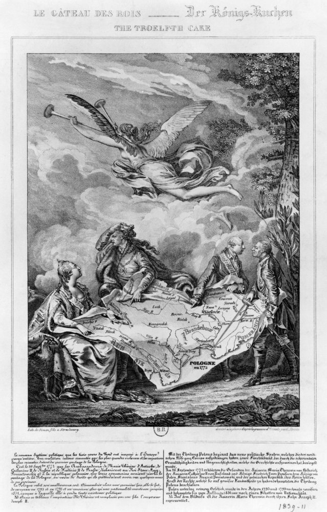 Den tolfte kakan, Polens första delning den 26 september 1772, graverad av Noël Le Mire (1724-1800) av Jean Michel the Younger Moreau