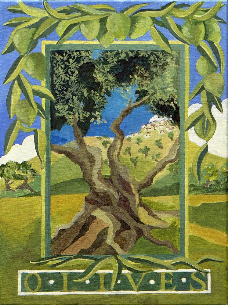 Green Olives, 2014 (akryl på duk) av Jennifer Abbott