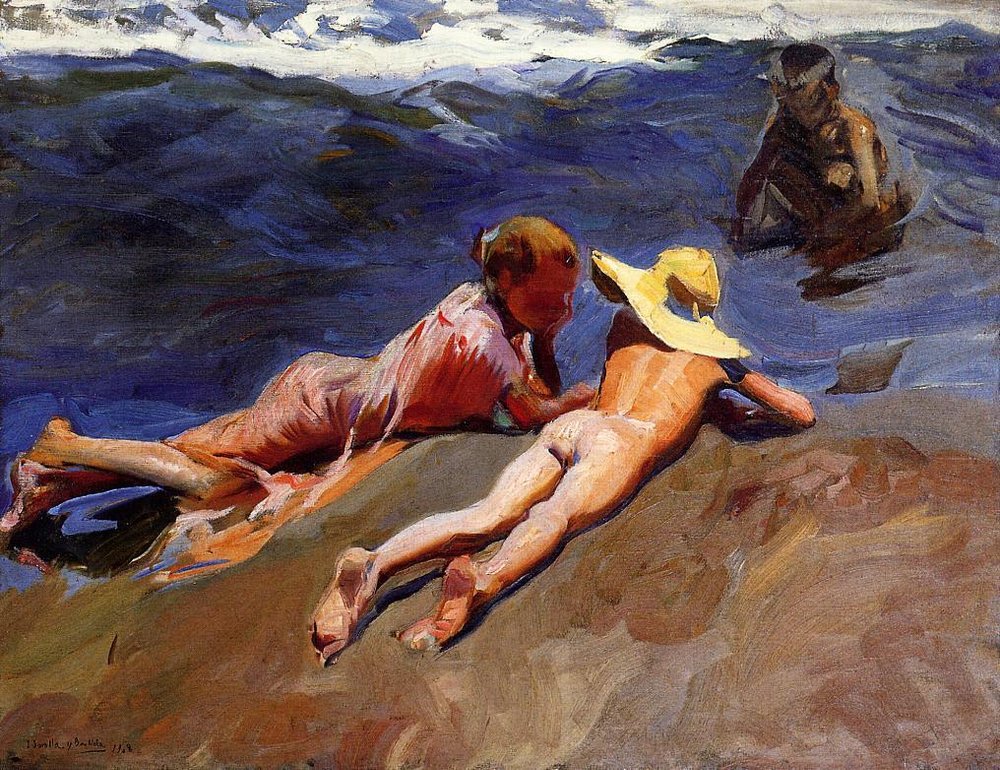 På sanden, Valencia-stranden av Joaquín Sorolla