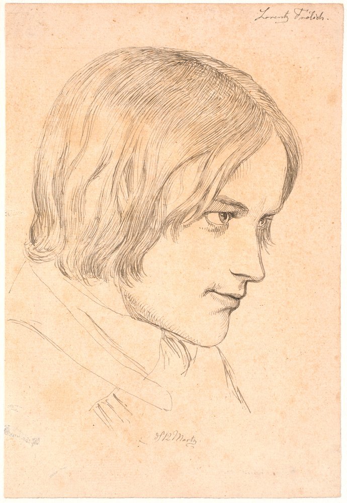 Porträtt av målaren Lorenz Frølich (1820-1908) av Johan Thomas Lundbye