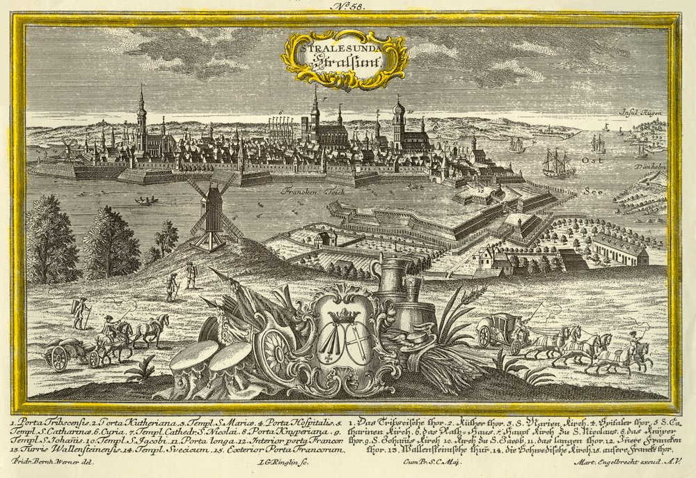 Stralsund, c1740. av Johann Georg Ringlin