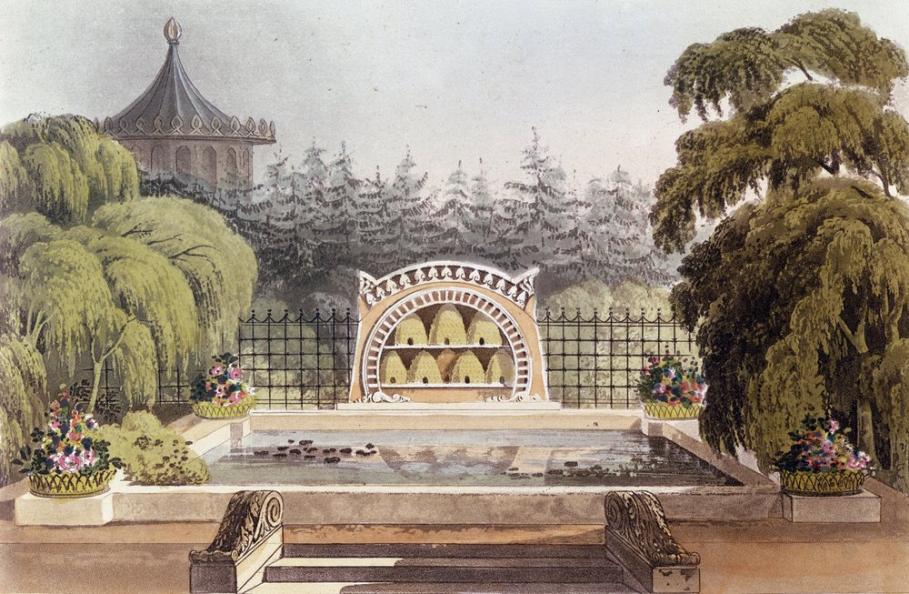 En bigård, från "Hints On Ornamental Gardening", 1822 av John Buonarotti Papworth
