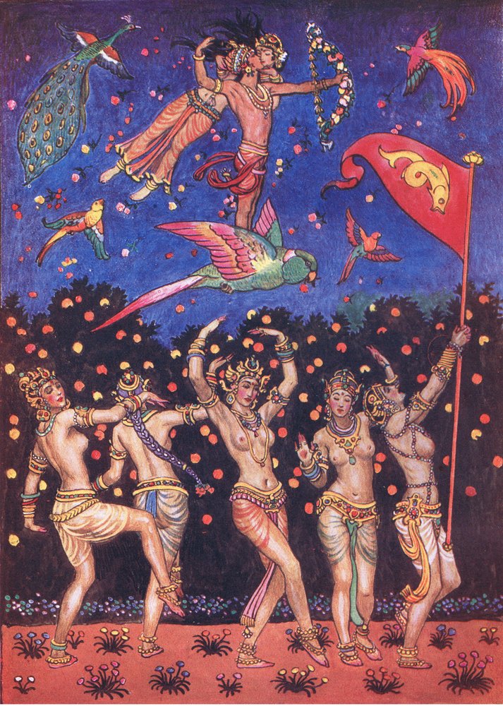 Kamas trädgård, illustration ur Kamas trädgård (och andra lyriska dikter från Indien), 1920 av John Byam Liston Shaw