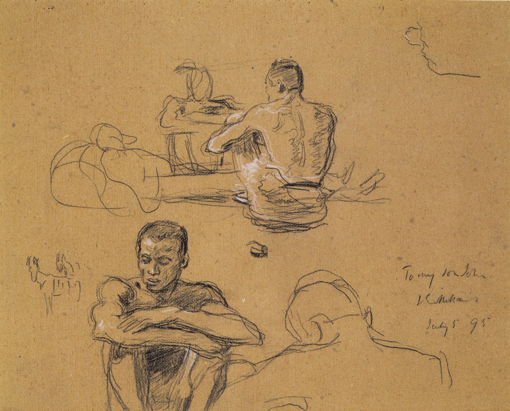 Studie för The Last Trek, 1895 (kol på brun konstnärstavla) av John Everett Millais
