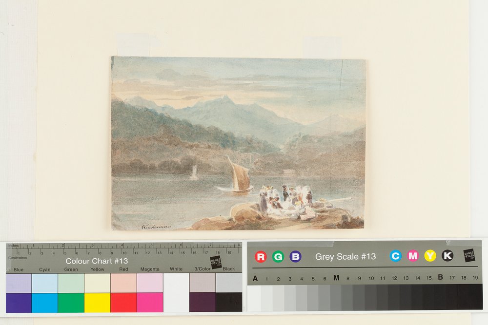 Picknick i Windermere med utsikt mot Brathay (wc på papper) av John Harden