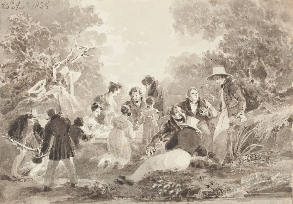 Picknick vid sjön, 1825 (wc på papper) av John Harden