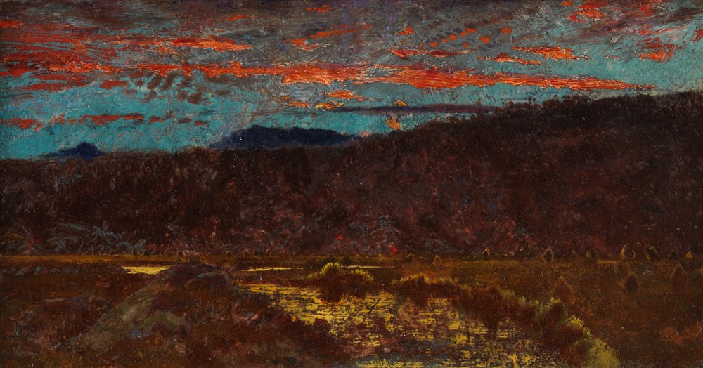 Somerset Cornfield (olja på papper på duk) av John Samuel Raven