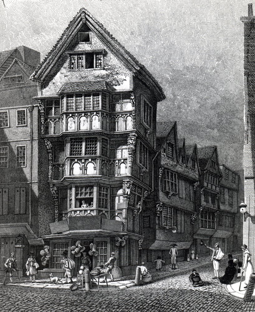 Houses Lately Standing on the West Corner of Chancery Lane, Fleet Street, publicerad 1812. av John Thomas Smith