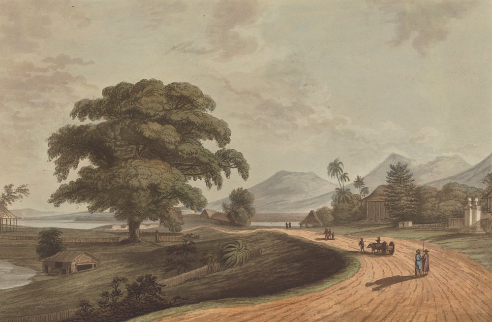 Fort Marlborough från Old Bencoolen, Sumatra, 1799 av Joseph Constantine Stadler