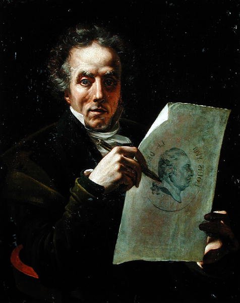 Självporträtt med en teckning av Ludvig XVIII (1755-1824) av Joseph Roques