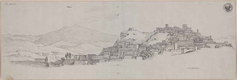 ”Utsikt över Etna från höjden vid Castro Giovanni” / Utsikt över Enna med Etna i bakgrunden av Karl Friedrich Schinkel
