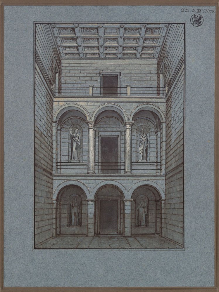 Köstritz. Slott. Vestibul, ingångssida. Vy av Karl Friedrich Schinkel