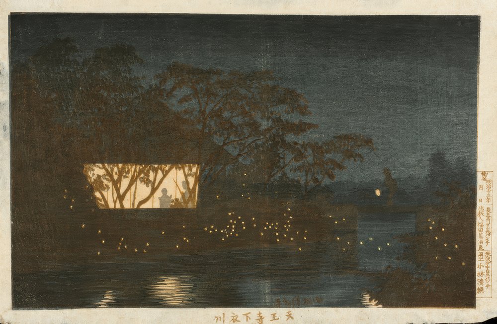 Koromofloden nedanför templet Tennoji av Kiyochika Kobayashi