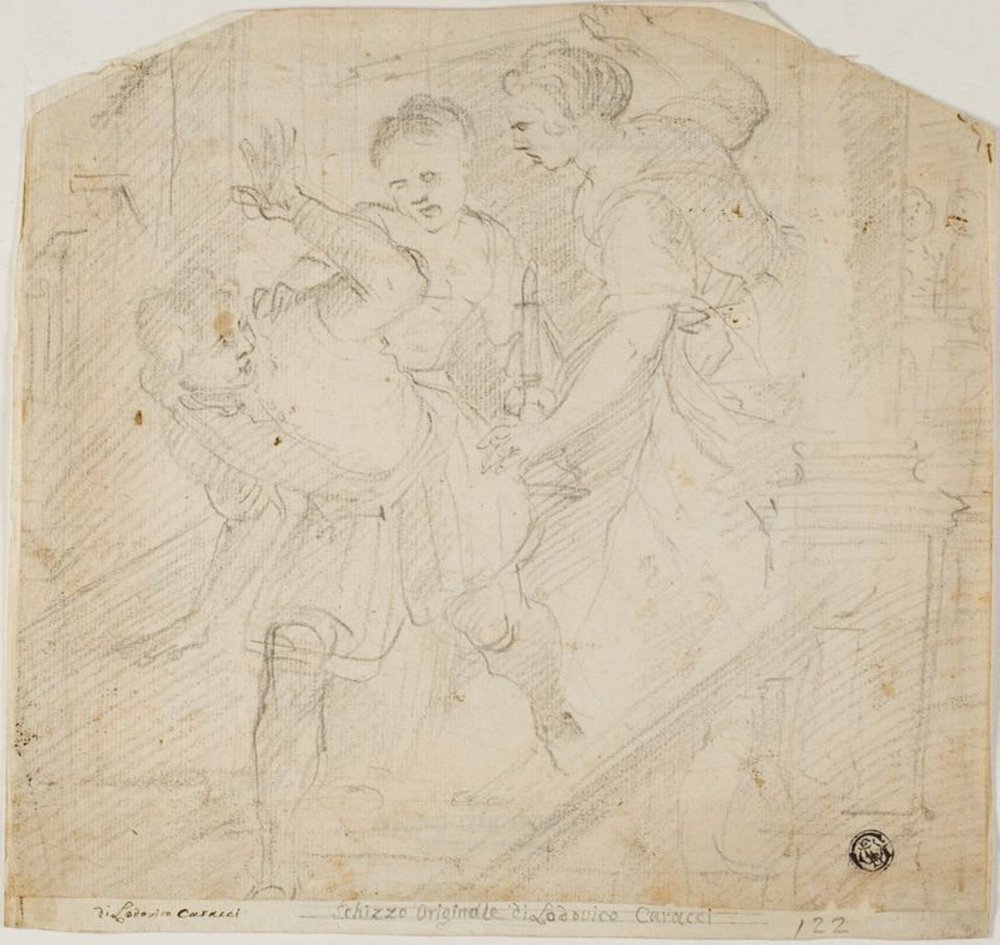 Två kvinnor som jagar en man av Lodovico Carracci