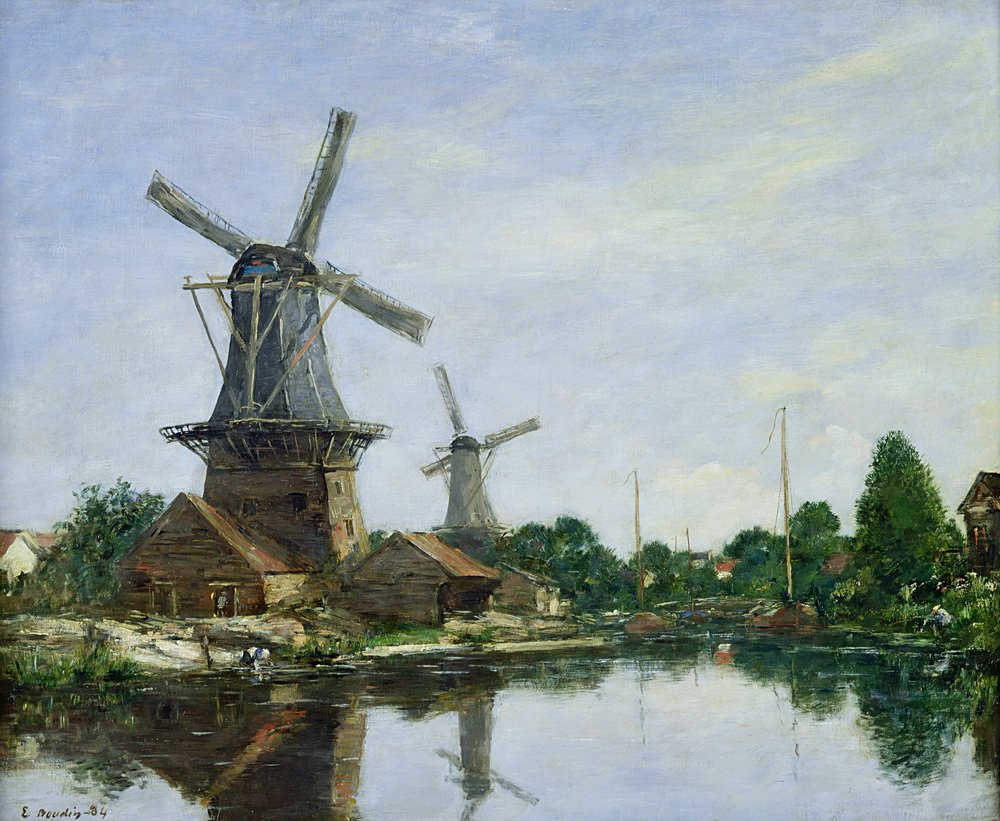 Hollandske vindmøller, 1884 swed av Eugene Louis Boudin