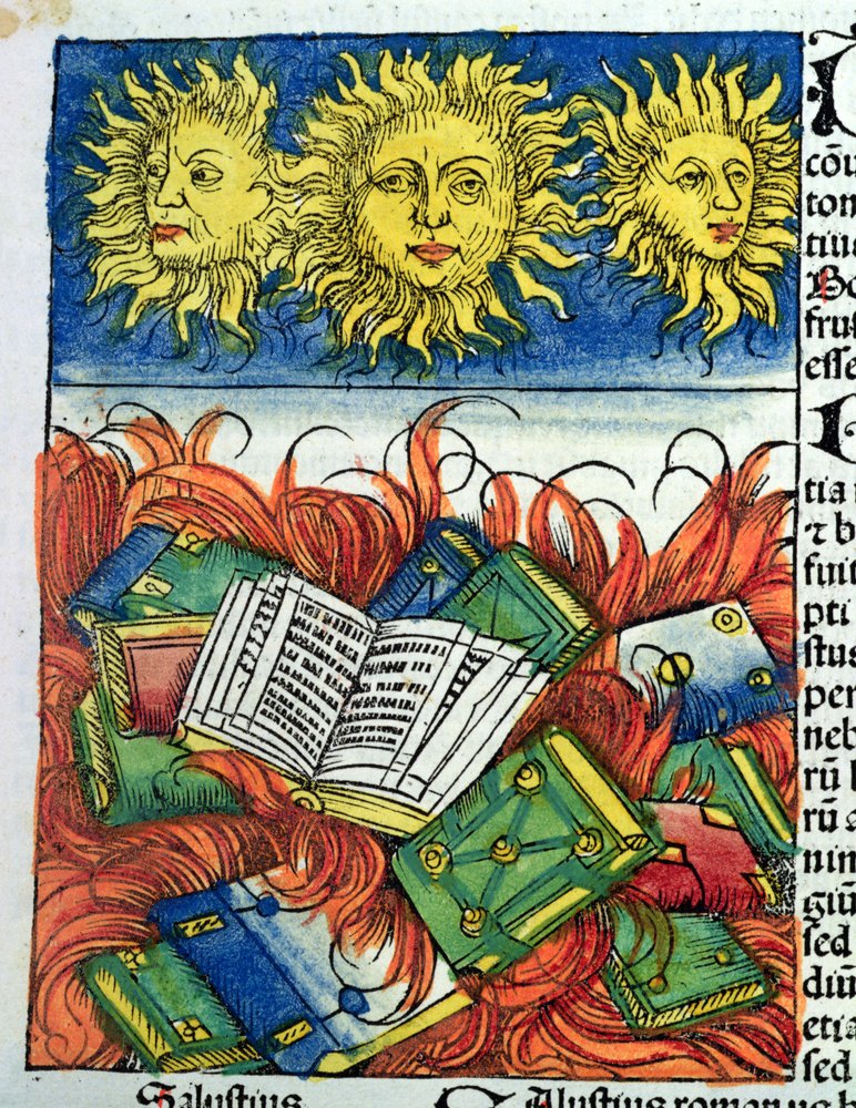 Autodafe of Books in the Medeltiden, illustration från 