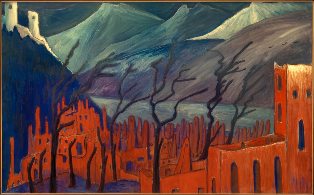 M. v. Werefkin, Röda staden / målning, 1909 av Marianne von Werefkin