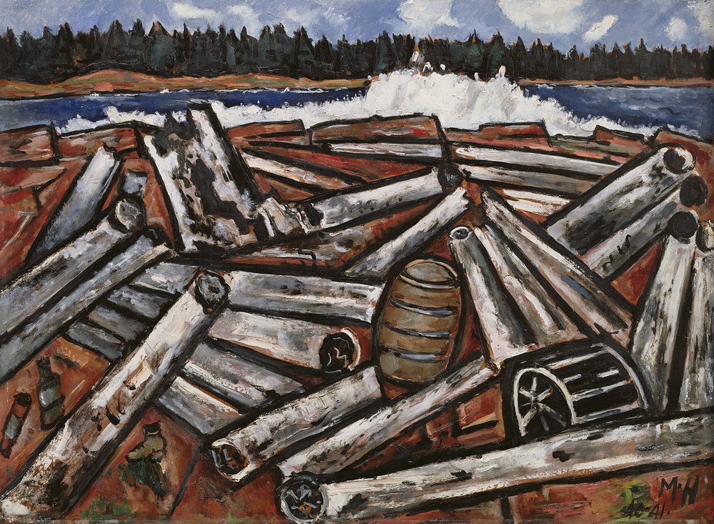 Log Jam, Penobscot Bay, 1940-41 (olja på masonit) av Marsden Hartley