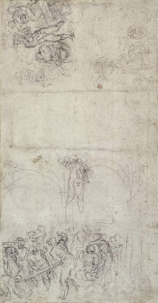 Studie för The Last Judgment (penna och penna på papper) (verso) av Michelangelo Buonarroti