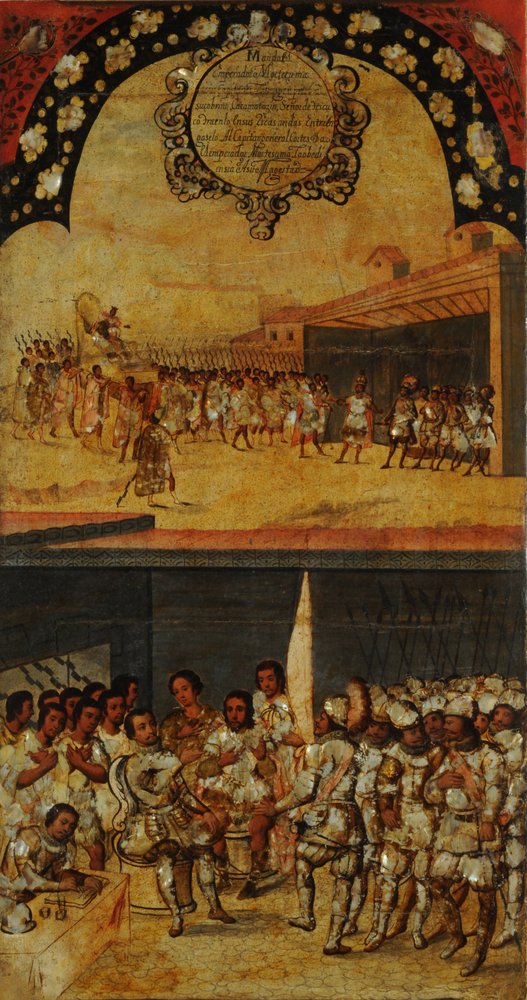 The Conquest of Mexico, Panel XV, c.1696-1715 (måla på trä) av Miguel Gonzalez
