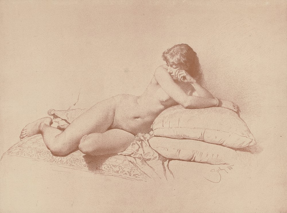 Studie av en liggande kvinnlig nakenmodell, 1885 av Mihaly von Zichy