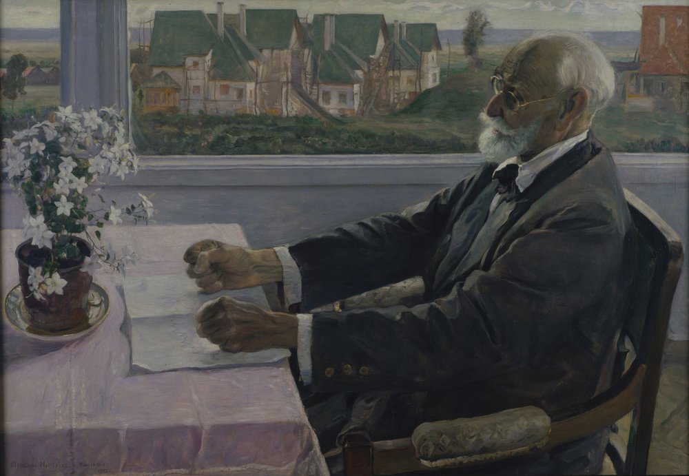 Porträtt av fysiologen, psykologen och läkaren Ivan P. Pavlov 1849-1936, 1935 av Mikhail Vasilievich Nesterov