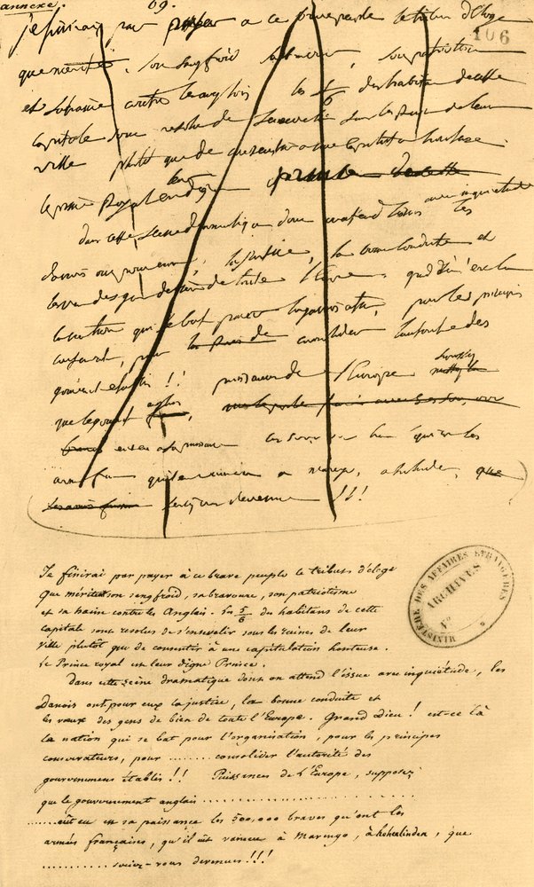 Grovt utkast till text för införande i Le Moniteur Universel, 16 april 1801, 1921. av Napoleon Bonaparte I