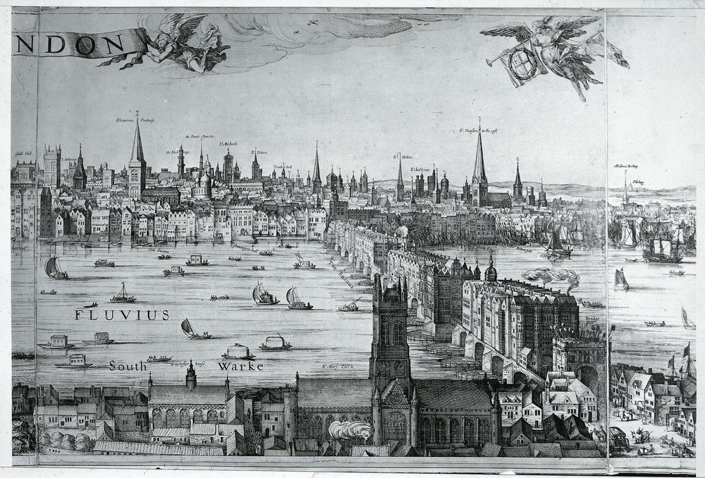 Storbritannien, England, utsikt över staden London med London Bridge av Nicolaes Jansz (1586-1652) Visscher