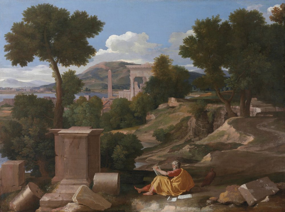 Landskap med Saint John på Patmos av Nicolas Poussin