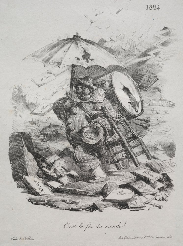 Litografiska skisser: Det är världens ände! frontispice, 1824. av Nicolas Toussaint Charlet