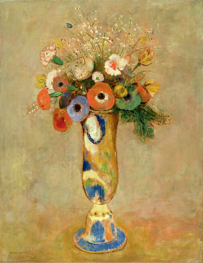 Blommor i en målad vas av Odilon Redon