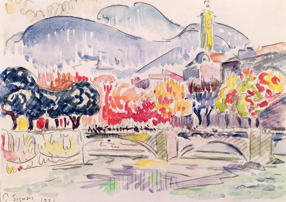 Le Paillon, Nice, 1921 (penna och wc på papper) av Paul Signac