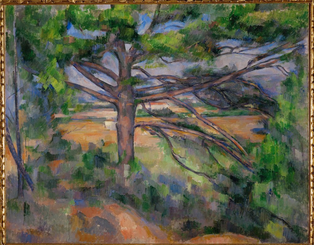 Grand Pin et Terres rouges (olja på duk) av Paul Cezanne