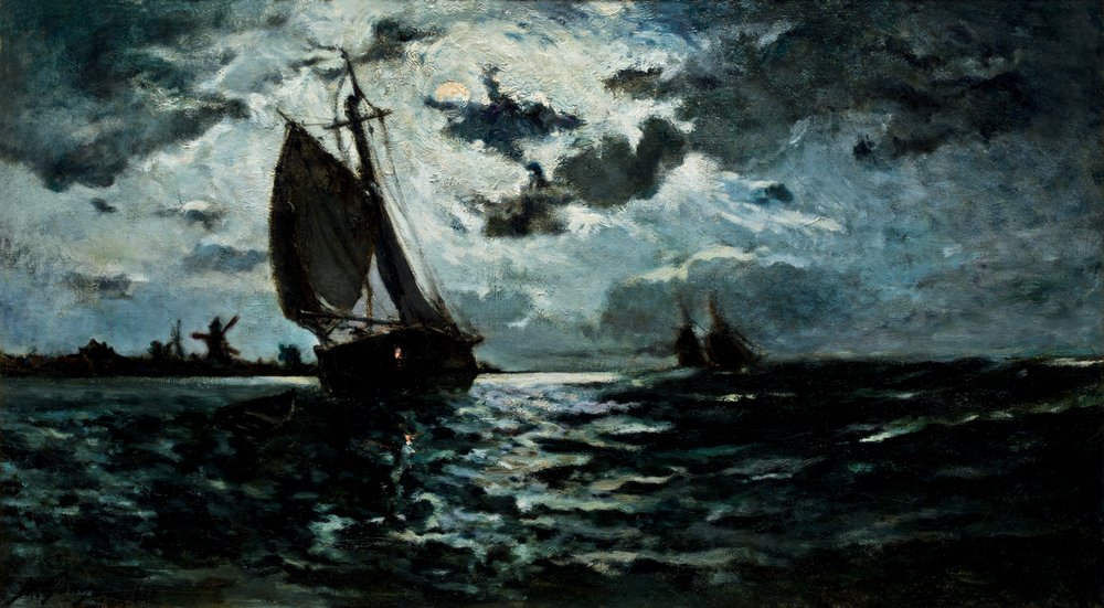 Segelfartyg i månsken av Paul Gauguin