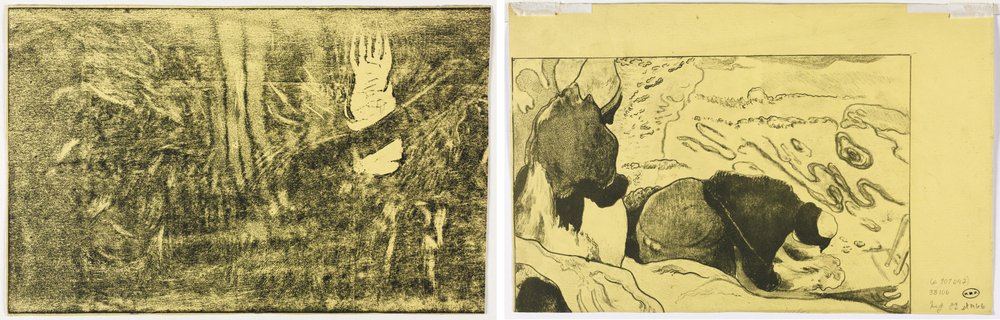 Djävulen talar (Mahna No Varua Ino) (recto); Kvinnor som tvättar kläder (verso) av Paul Gauguin