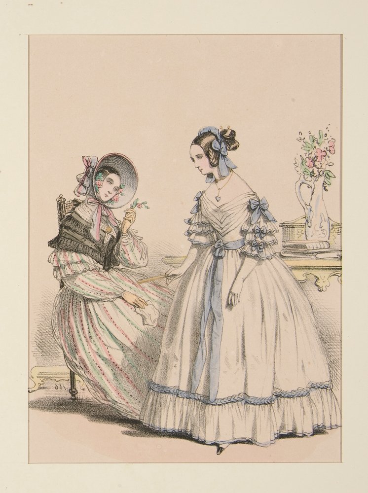 NOVEMBER 1838. Scarfklänning för gethår ​​med pärlband; av Paul Gavarni