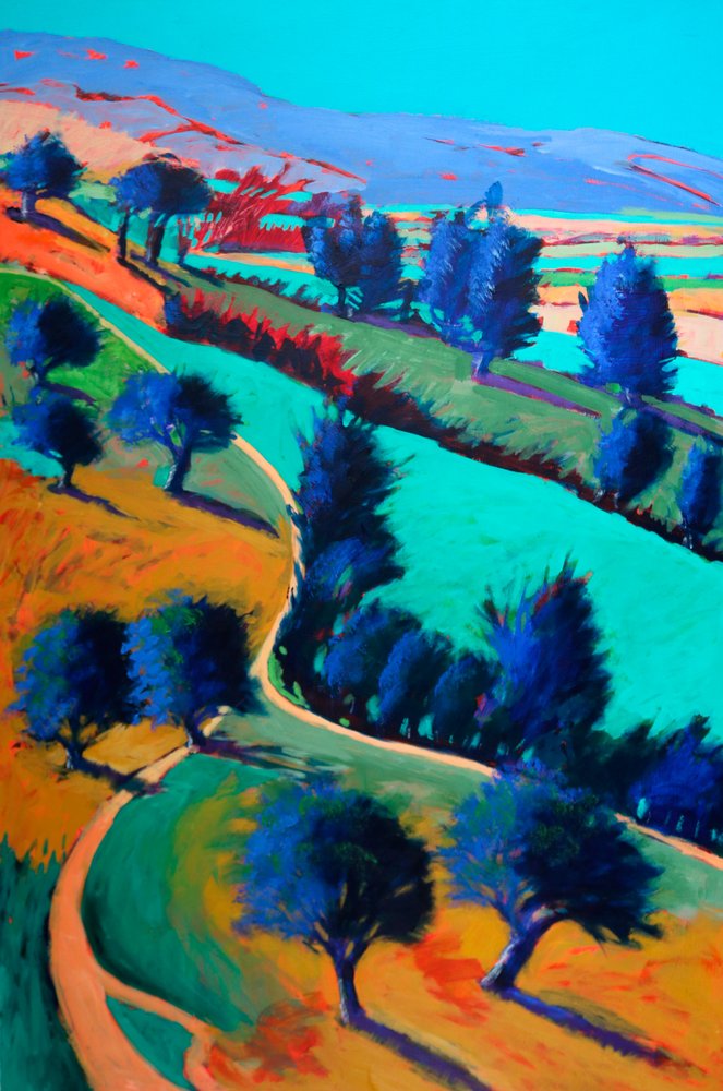 Looking West, 2024 (akryl på kartong) av Paul Powis