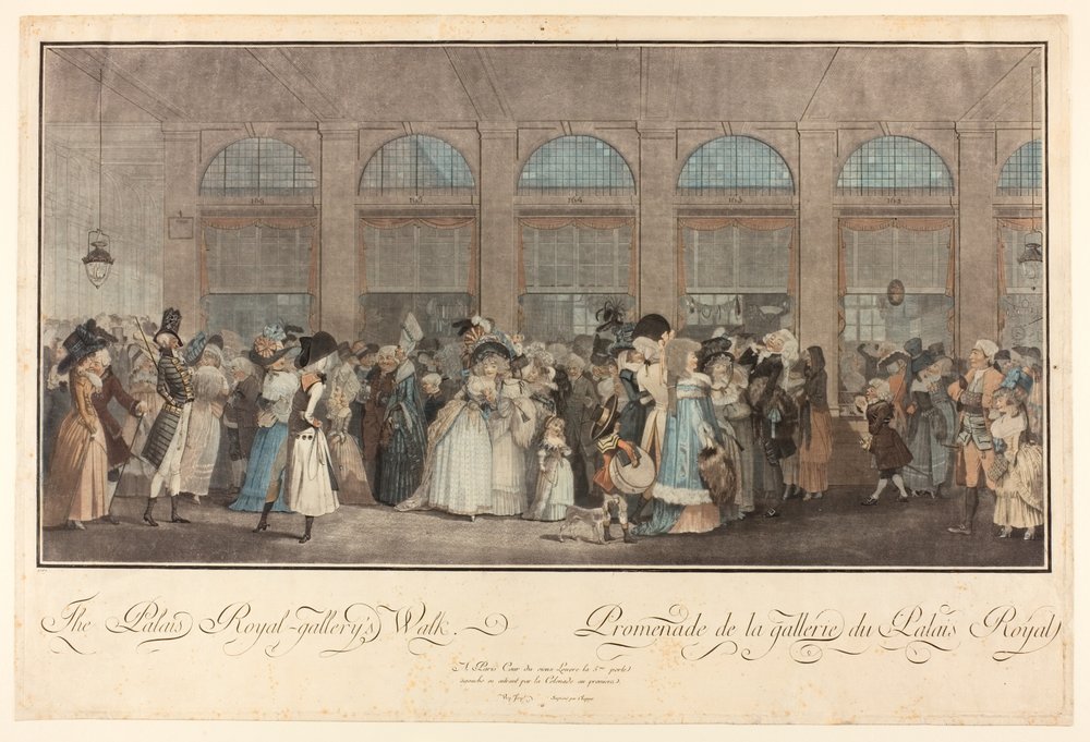 Palais Royal-galleriets promenad av Philibert-Louis Debucourt
