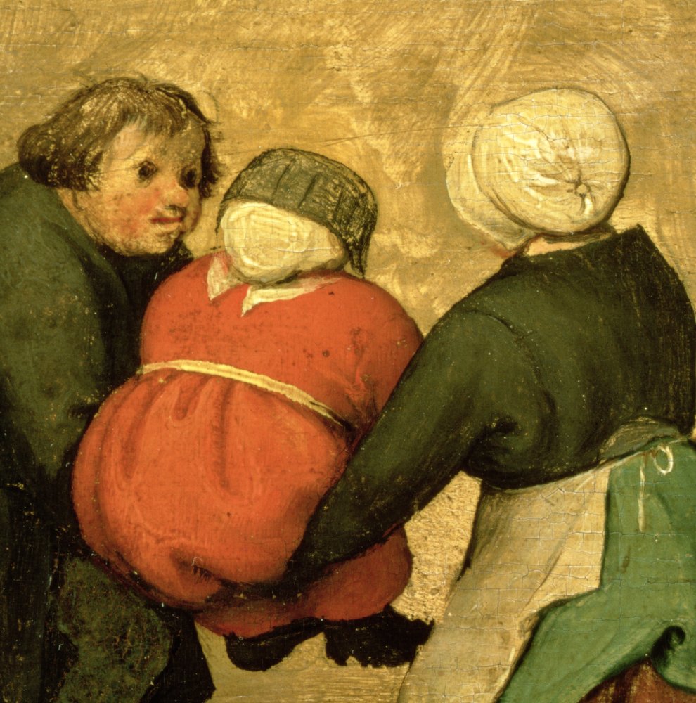 Børnelege (Kinderspiele): detalje af et barn båret af to andre, 1560 (detalje af 68945) swed av Pieter Bruegel the Elder