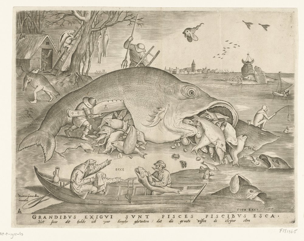 Stora fiskar äter små fiskar av Pieter van der Heyden