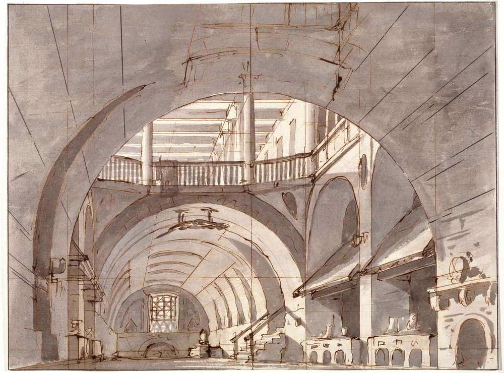 Scenografi för en teaterpjäs, 1800-tal. av Pietro Gonzaga