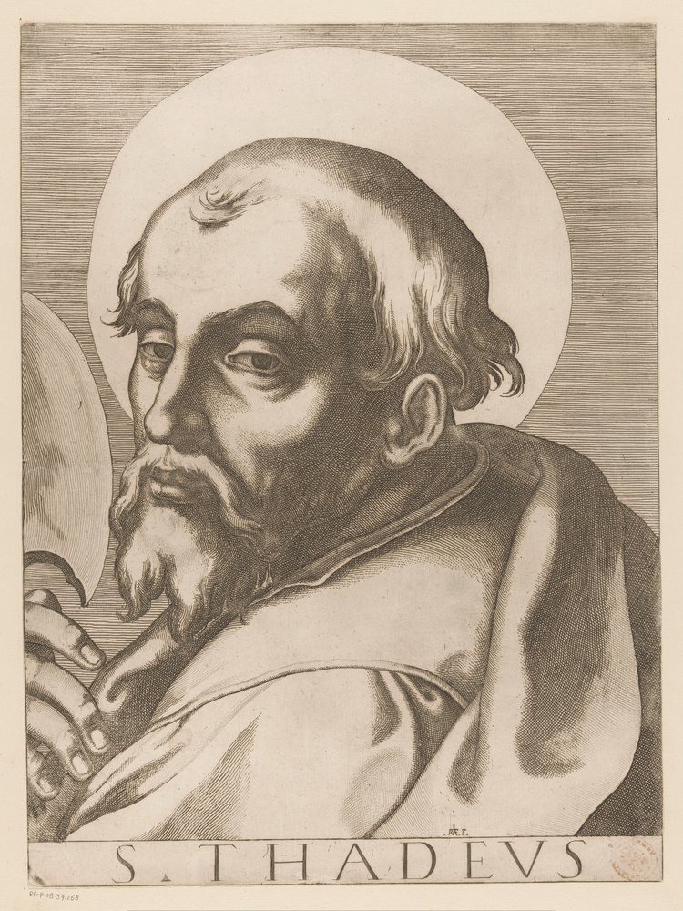 Heilige Judas Taddeus St. Thaddeus (titel på objekt) Kristus, Maria och de tolv apostelen (serietitel) The Sacred Apostolic College (serietitel) av Raffaello Schiaminossi