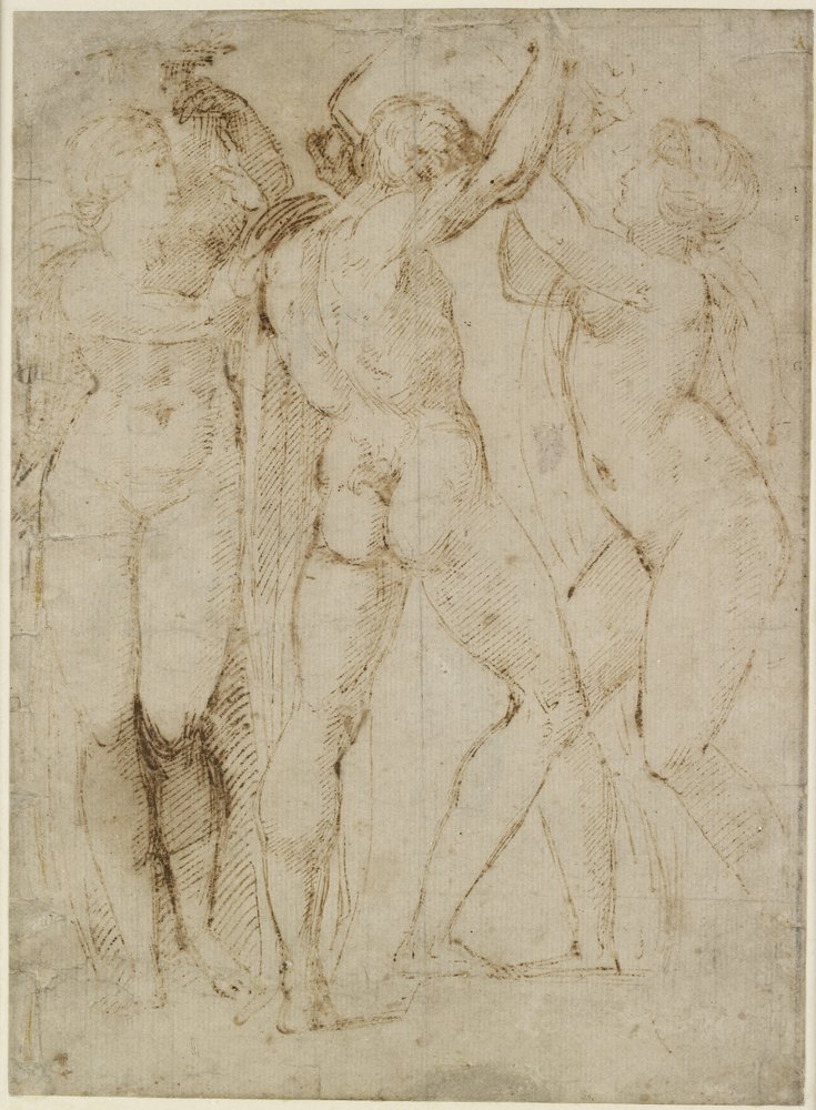 Group of Vintagers, WA1846.165 (penna & brunt bläck på benvitt papper) av Raffaello Sanzio Raphael