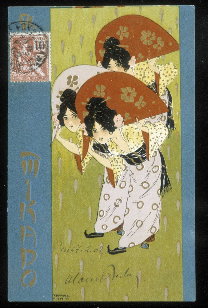 Geisha - vykort, av Raphaël Kirchner, deb. 1900-talet av Raphael Kirchner