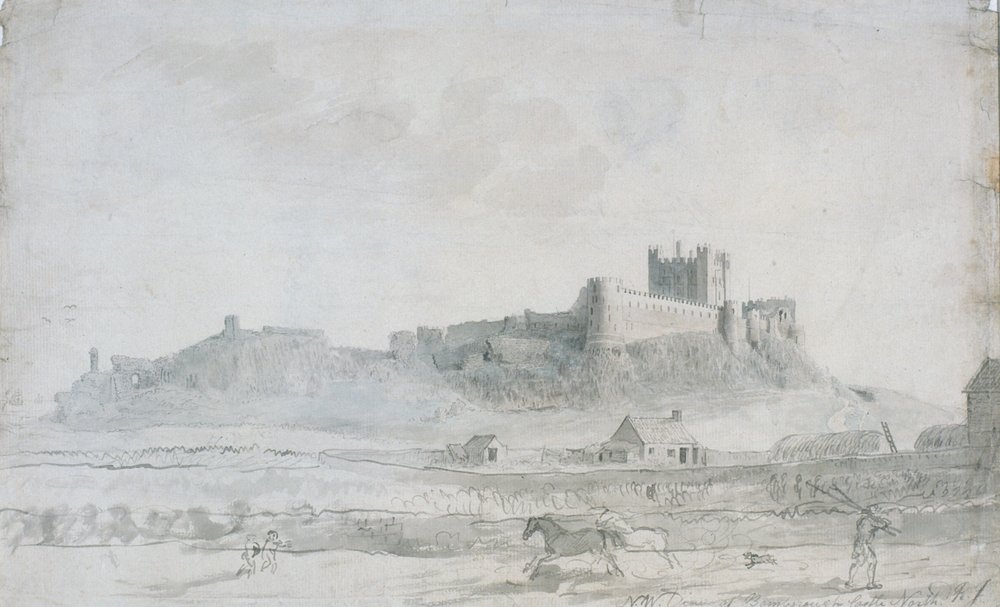 Bamburgh Castle (bläck och wc på papper) av Robert Johnson