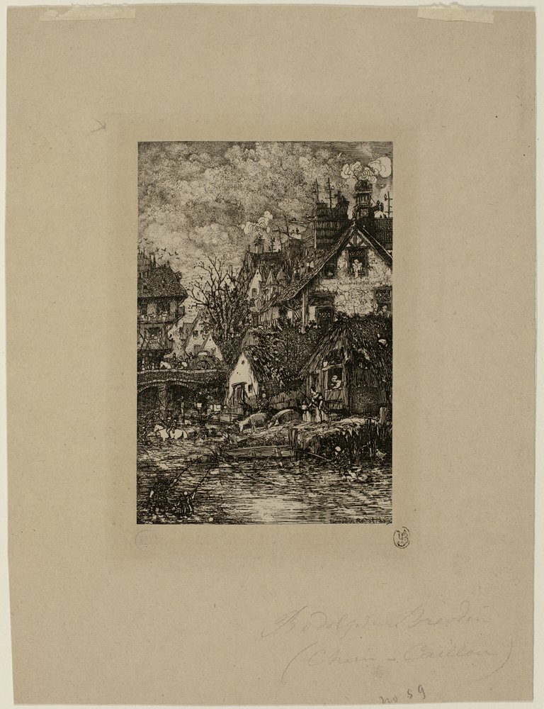 Entering a Village, från Revue Fantaisiste av Rodolphe Bresdin