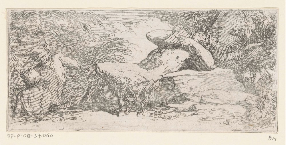 Satyr med panflöjt Tritons and River Gods (serietitel) av Salvator Rosa