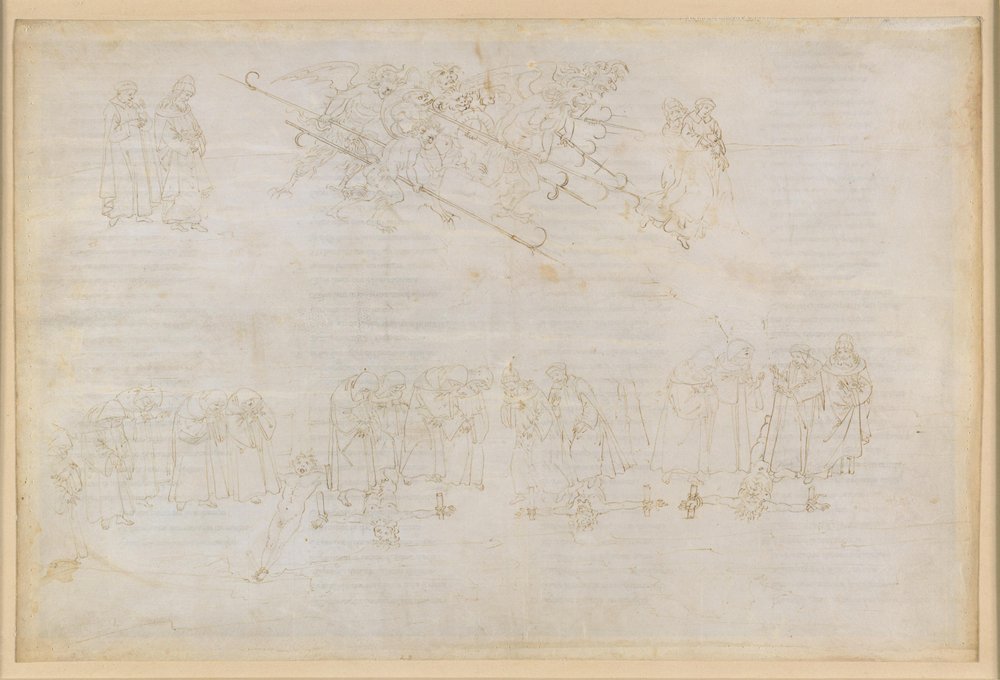 La Divina Commedia, Inferno XXIII. Vergilius och Dante i helvetets åttonde krets (Malebolge), 6:e bolgia: Straffet för hycklarna av Sandro Botticelli