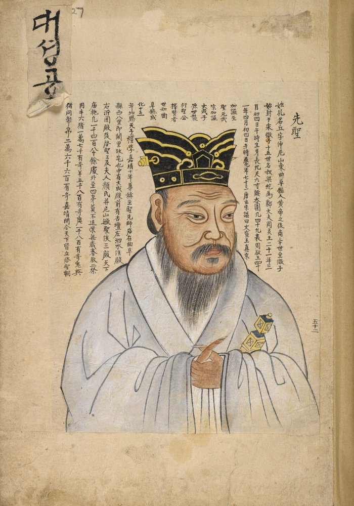 Konfucius, ett porträtt av den kinesiske filosofen från ett koreanskt album, 